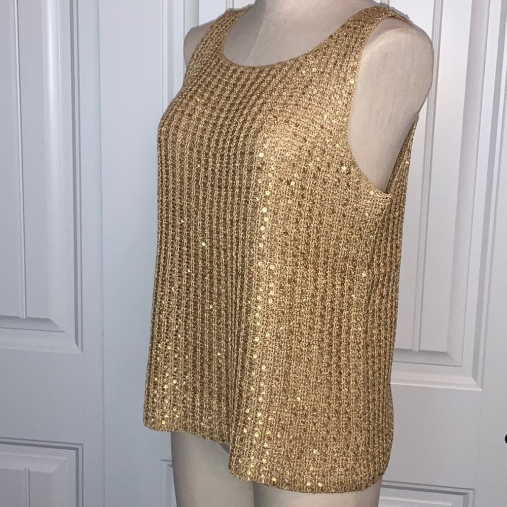 Linda Allard Ellen Tracy Champagne Gold Color Sequin Women's Size L Tank Top - Picture 2 of 8